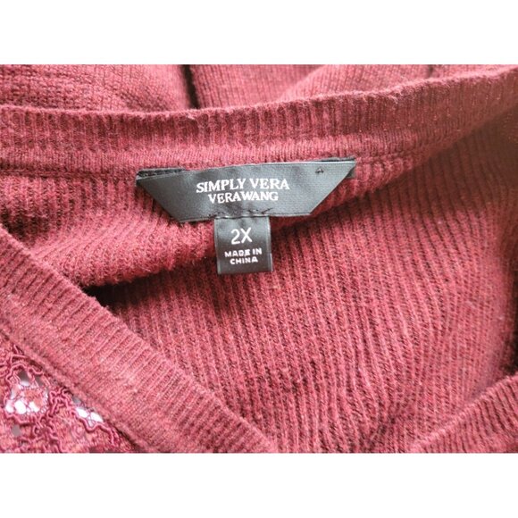 Simply Vera Wang Women Sweater 2X Plus Pullover Long Sleeve Brown Crochet BRO4E - Picture 8 of 9